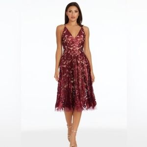 Dress the Population Blair Lace Midi Dress Spaghetti Straps